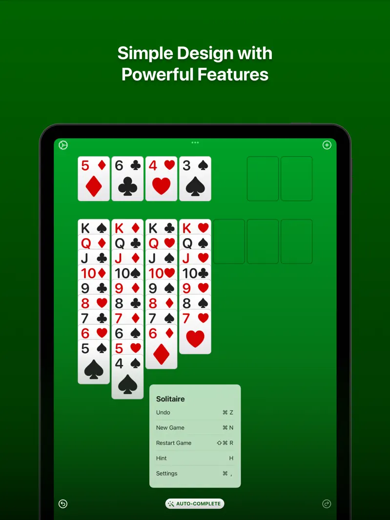 Solitaire cards on an iPad game board