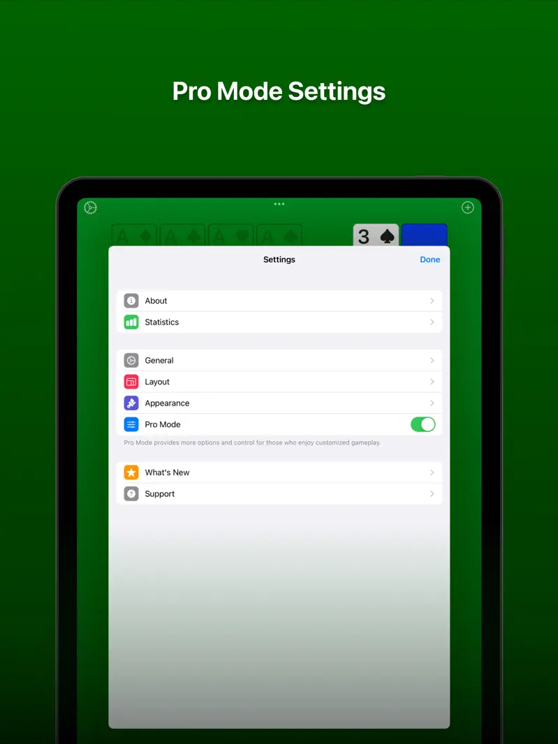 Solitaire settings on iPad